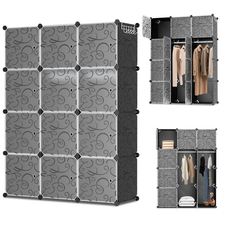 Kleiderschrank DIY Bücherregal Schrank Standregal mit Türen 12 Würfel