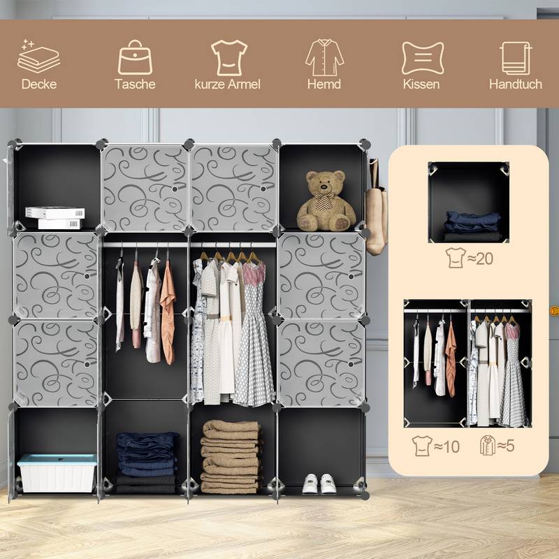 Kleiderschrank DIY Badregal Bücherregal für Miethaus Schuhregal 16 Fächer