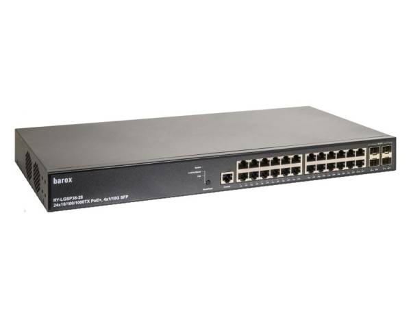 Switch RY-LGSP38-28 Barox, Switche für 19"- und Tischmontage mit Management, 24x10/100/1000TX, RJ45, 4x1/10G SFP+, 4 SF