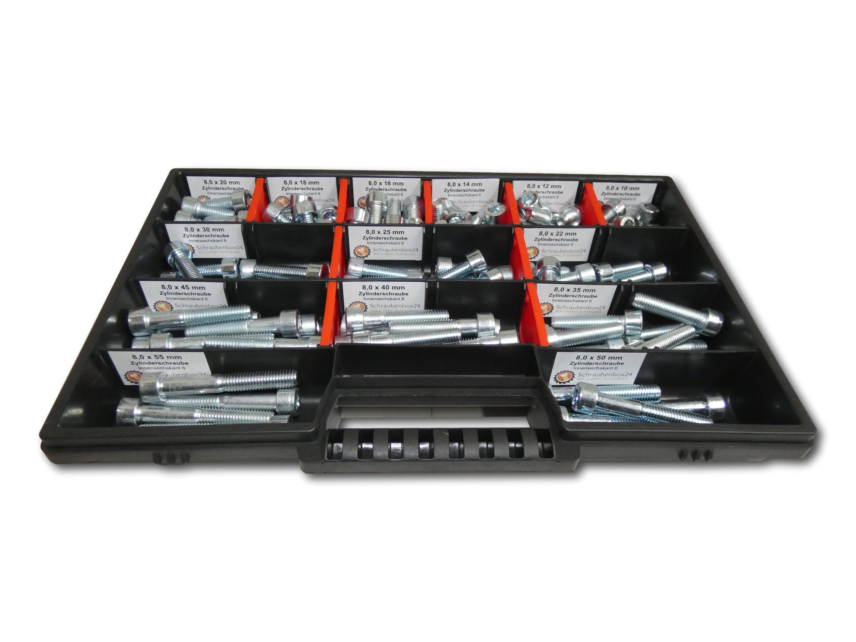 130 tlg Zylinderschrauben Sortiment M8 // 10mm-55mm Schrauben Set Schraubenbox DIN 912/ISO4762 Bolzen Vollgewindeschrauben Maschinenschrauben