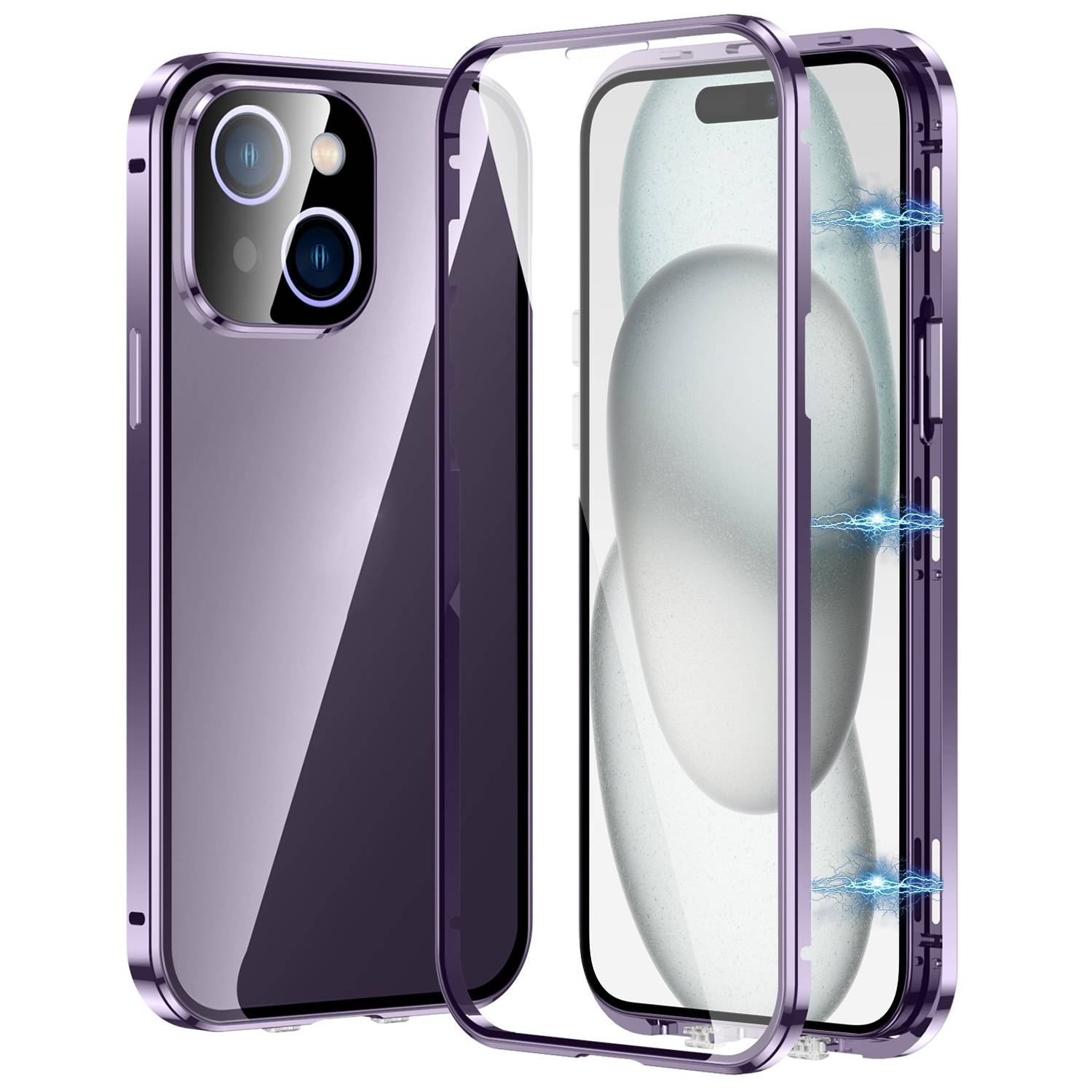 Für Apple iPhone 16 Pro Handy Tasche 360 Magnet Glas Bumper Metall Hülle Etuis Case Cover