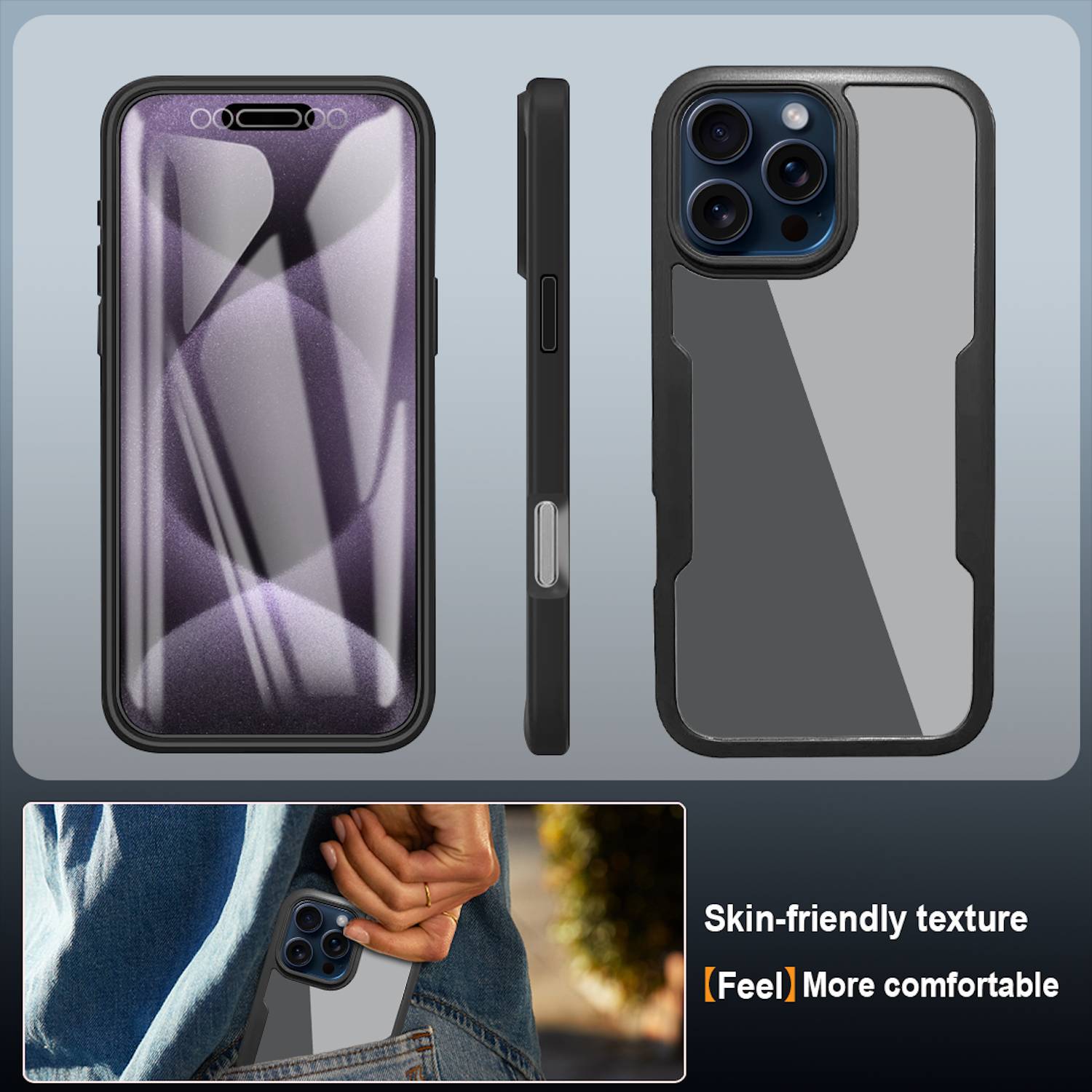 Für Apple iPhone 16 Pro Max Full Body 360 Grad Hybrid Bumper Schwarz