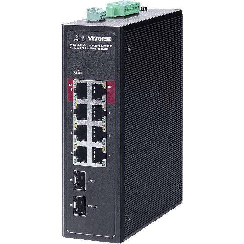 VIVOTEK AW-IHB-1040 Switch managed 10-Port, PoE, Industrieller Managed Switch inkl. DIN-Schienenhalterung | Leistungsst
