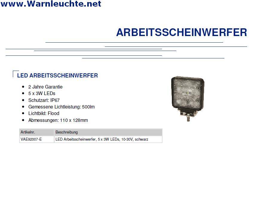 LED Arbeitsscheinwerfer 5 x 3W LEDs 10-30V, schwarz, Vision Alert