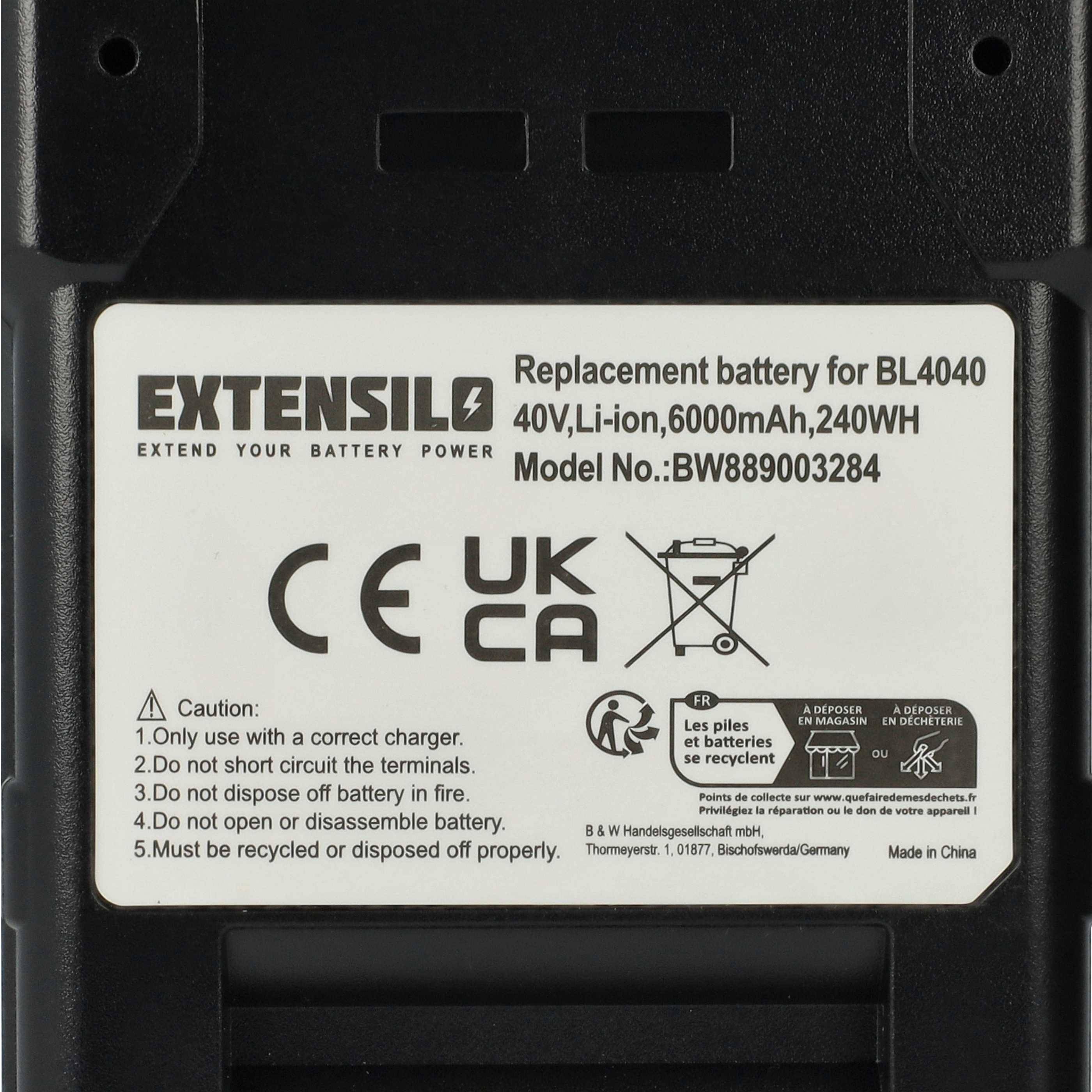 EXTENSILO 3x Akku Ersatz für Makita BL4080F, 191L29-0, BL4020, BL4025, BL4040, BL4050F für Werkzeug (6000 mAh, Li-Ion, 40 V)