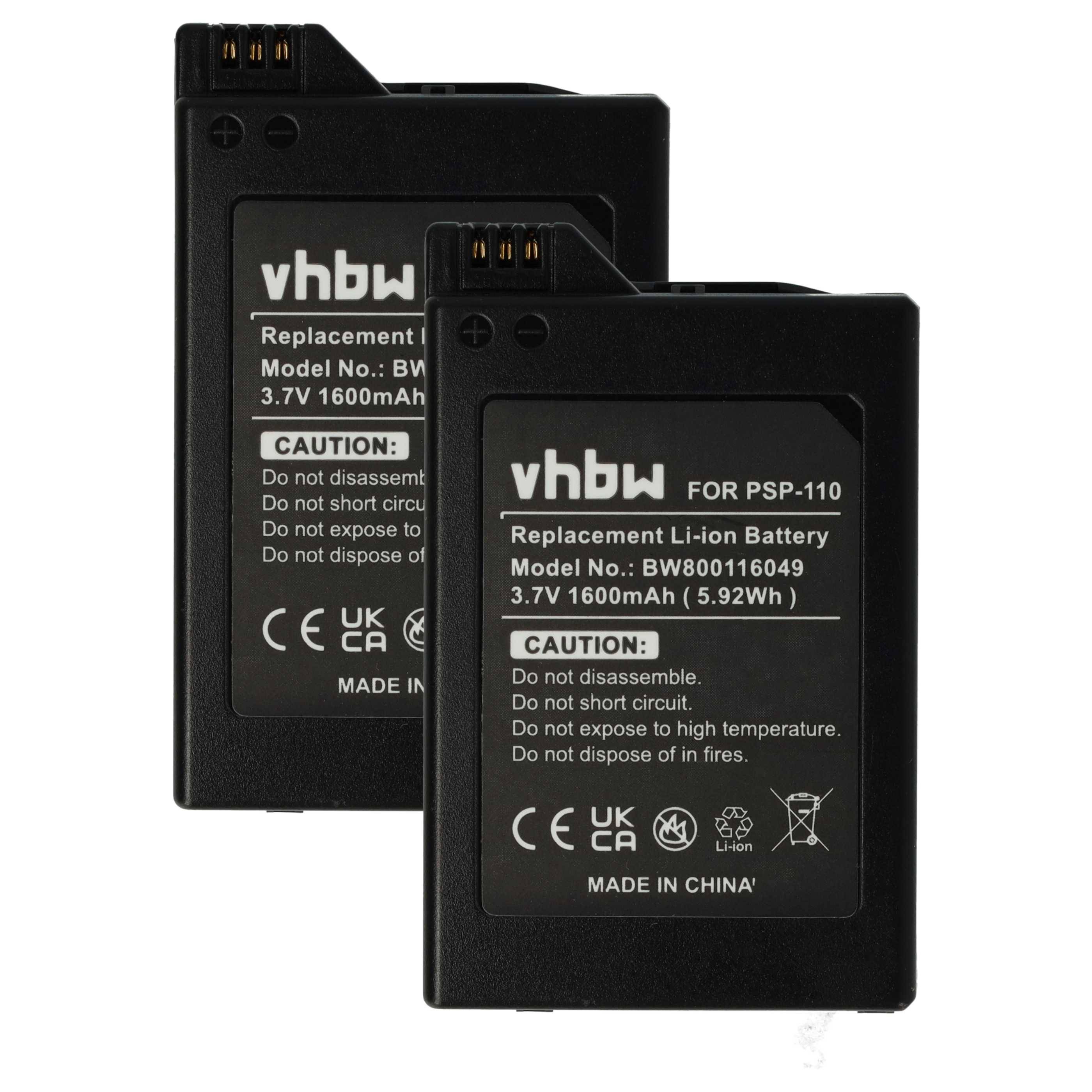 vhbw 2x Akku kompatibel mit Sony Playstation Portable PSP-1000K, PSP-1000, PSP-1000G1, PSP-1000G1W Spielekonsole (1600 mAh, 3,7 V, Li-Ion)