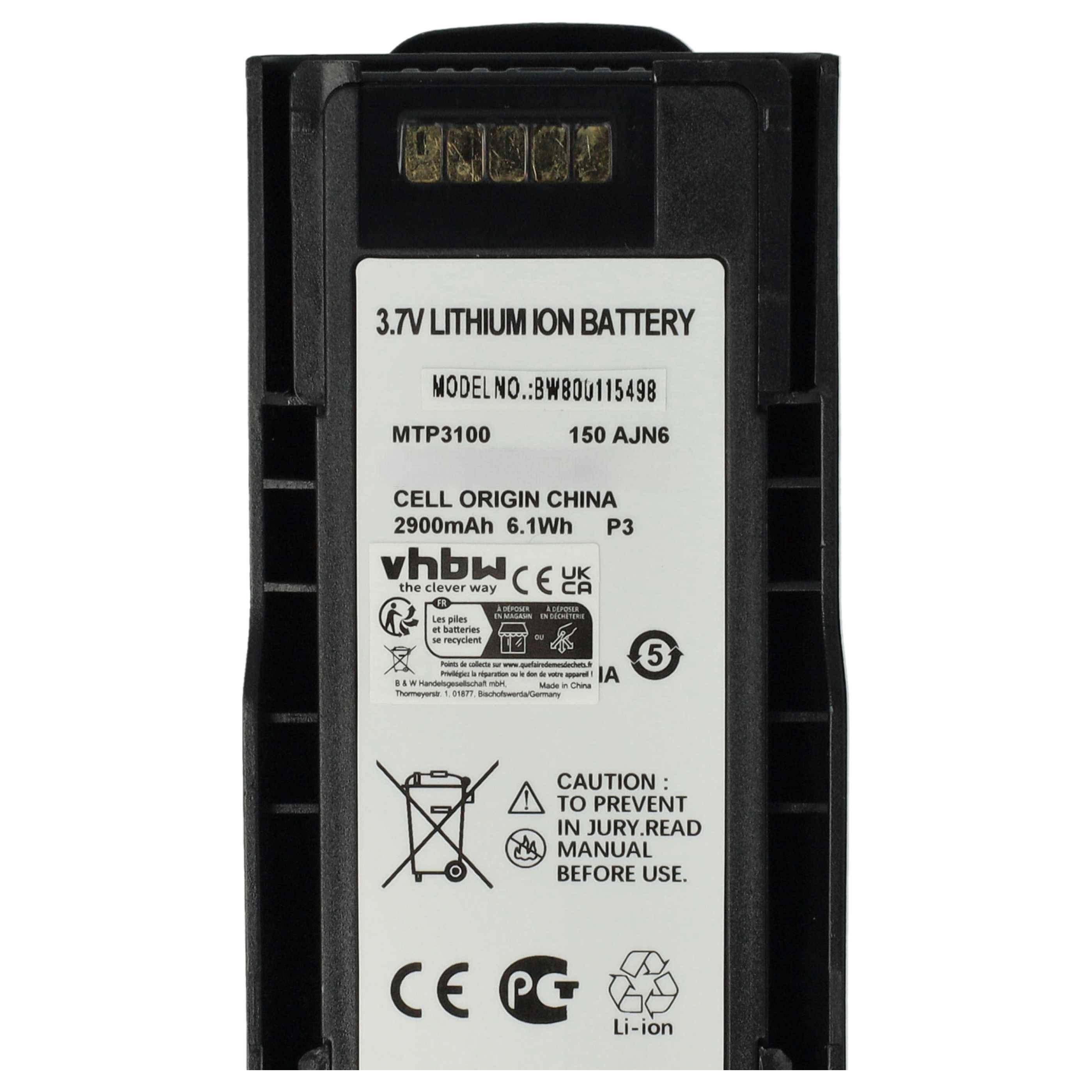 vhbw 5x Akku kompatibel mit Motorola Tetra MTP3550, MTP3500, MTP3250, MTP3200, MTP3100, MTP3150 Funkgerät, Walkie Talkie (2900 mAh, 3,7 V, Li-Ion)