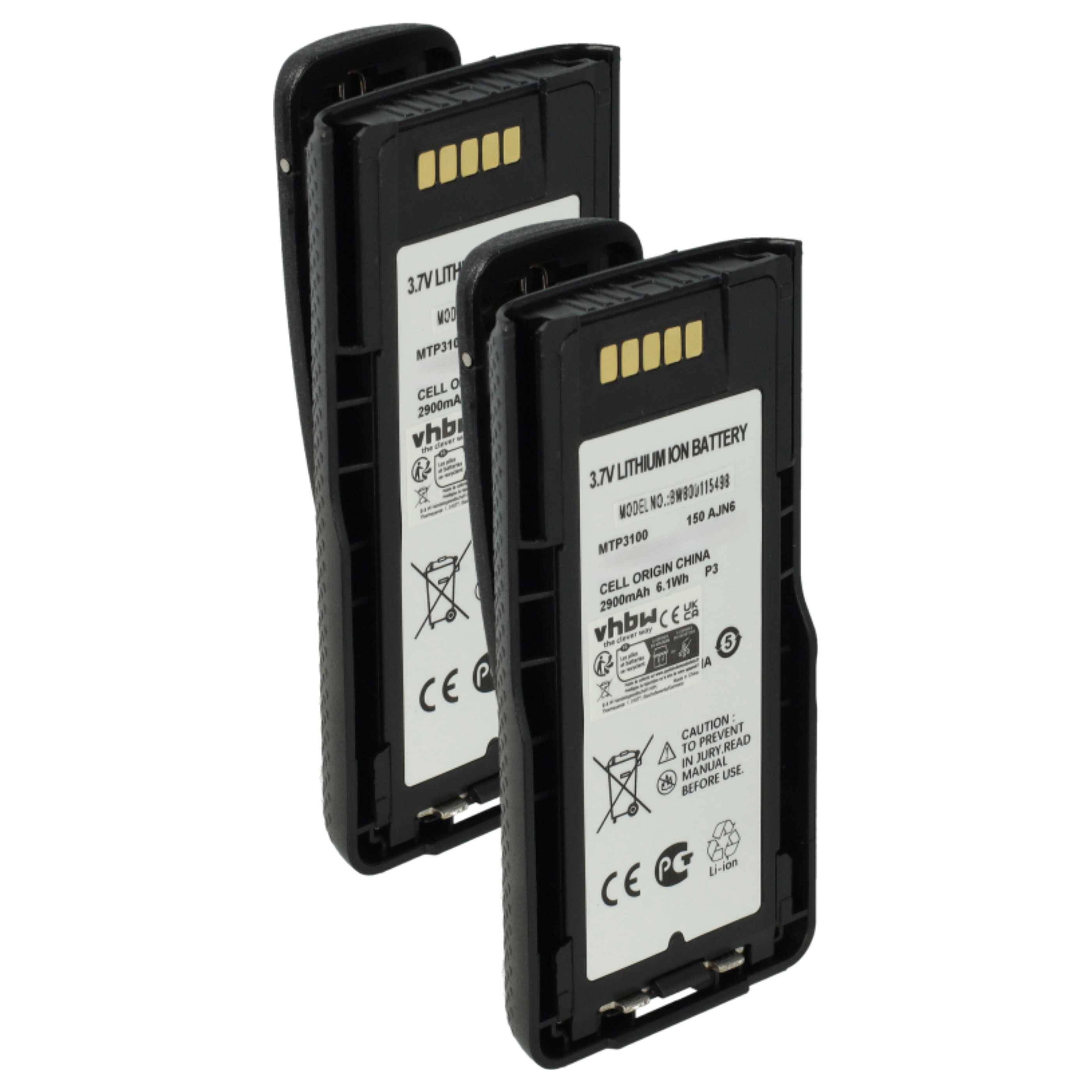 vhbw 2x Akku kompatibel mit Motorola Tetra MTP3550, MTP3500, MTP3250, MTP3200, MTP3100, MTP3150 Funkgerät, Walkie Talkie (2900 mAh, 3,7 V, Li-Ion)