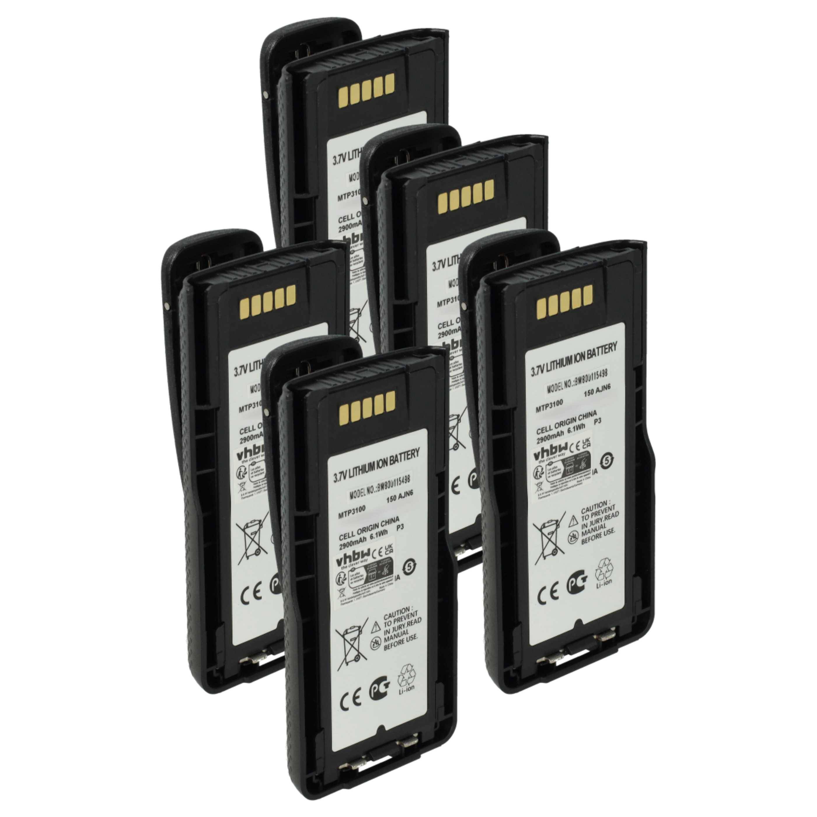 vhbw 5x Akku kompatibel mit Motorola Tetra MTP6550, MTP6600, MTP6750, MTP6650 Funkgerät, Walkie Talkie (2900 mAh, 3,7 V, Li-Ion)
