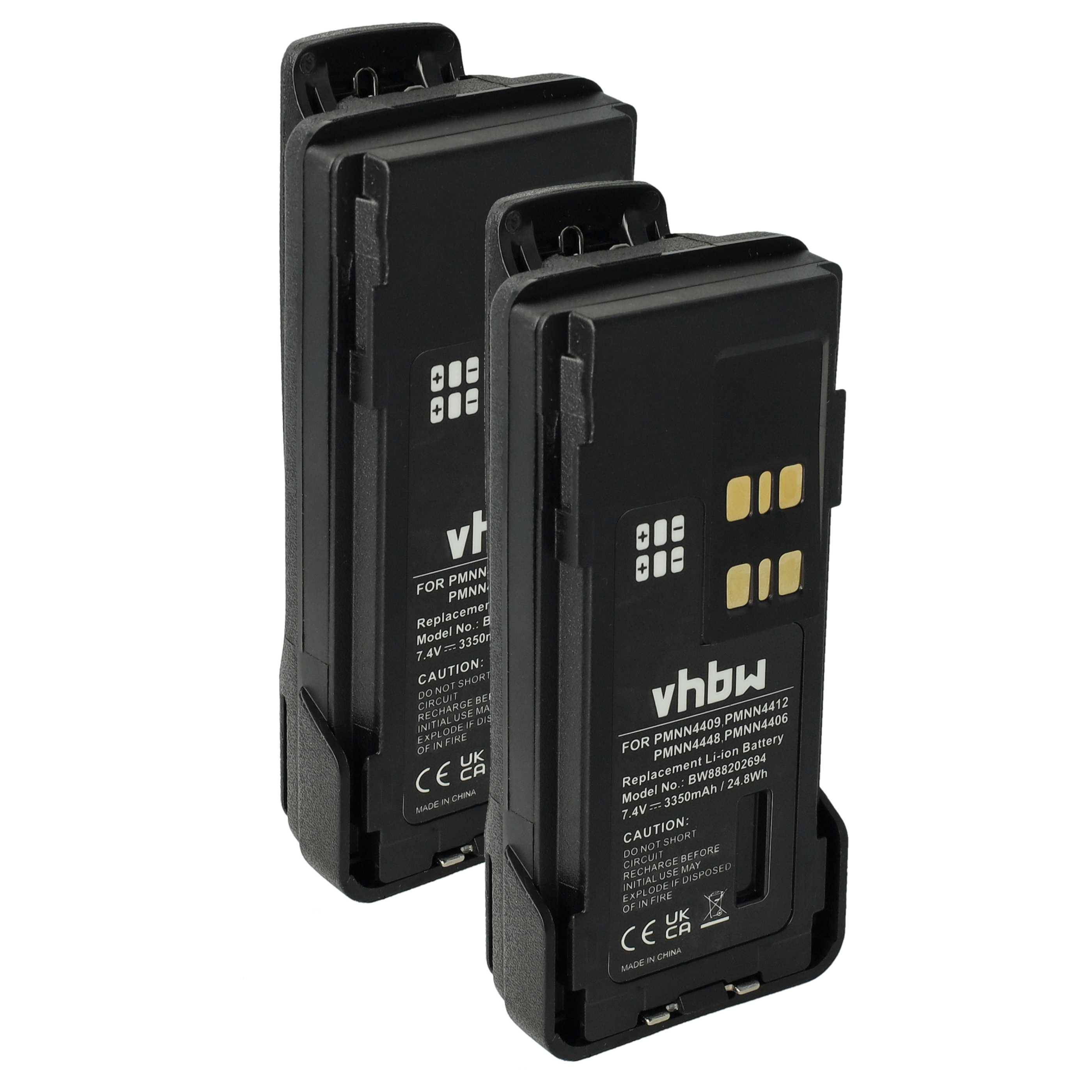 vhbw 2x Akku kompatibel mit Motorola XPR7550e, XPR7580e, XPR7580 Funkgerät, Walkie Talkie (3350 mAh, 7,4 V, Li-Ion) + Gürtelclip