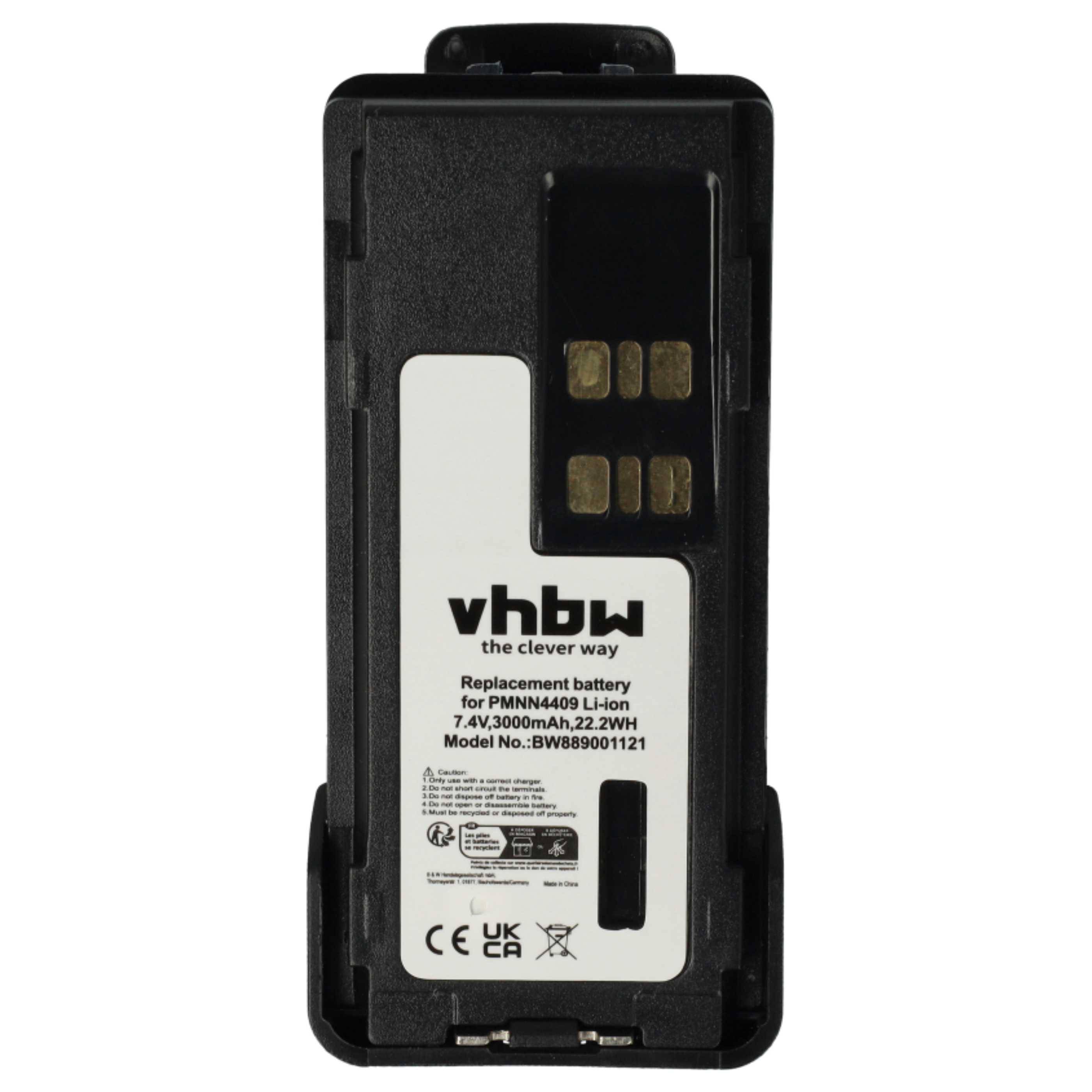 vhbw 2x Akku Ersatz für Motorola PMNN4544, PMNN4543A, PMNN4544A für Funkgerät, Walkie Talkie (3000 mAh, 7,4 V, Li-Ion) + Gürtelclip