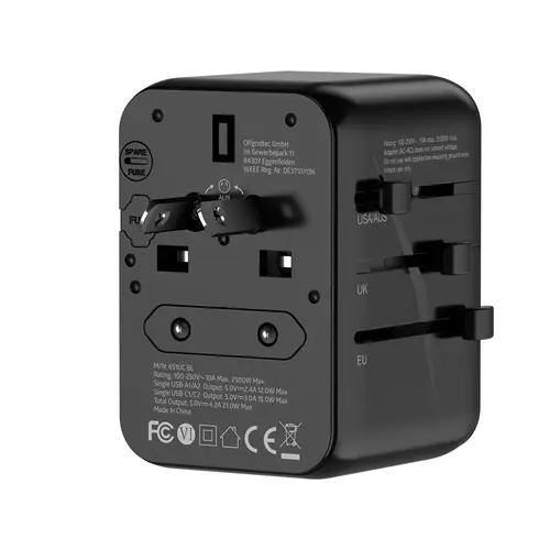 Offgridtec Reiseadapter Universal Weltweit Schuko 2x USB-A und 2x USB-C Schwarz Offgridtec Reiseadapter Universal Weltweit Schuko 2x USB-A und 2x USB-C Schwarz