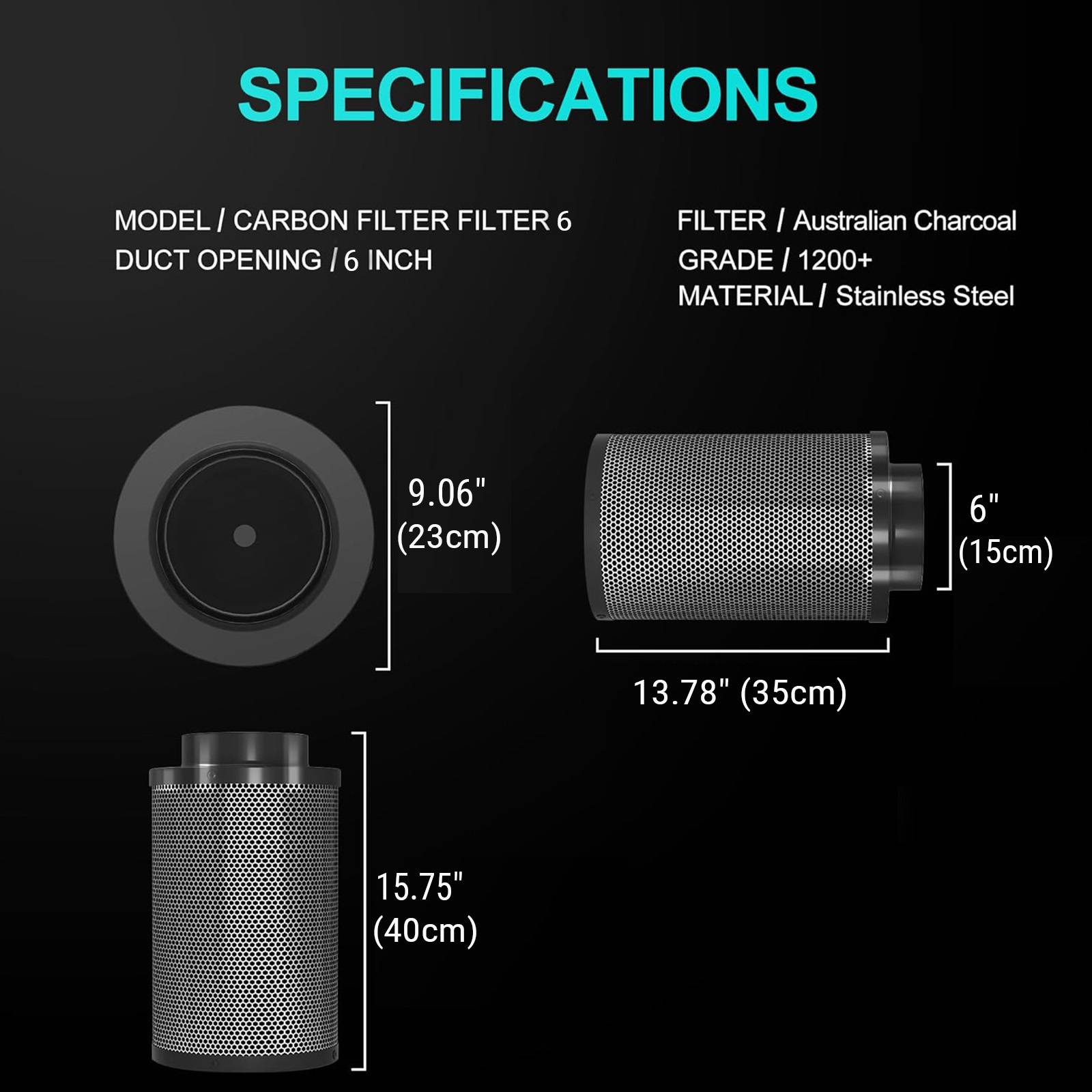 6" Air Ducting Carbon Filter Luftkohlefilter für Geruchskontrolle, Zimmerpflanzen Growbox