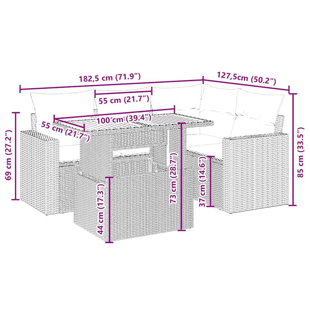 vidaXL 5-tlg. Garten-Sofagarnitur mit Kissen Beige Poly Rattan