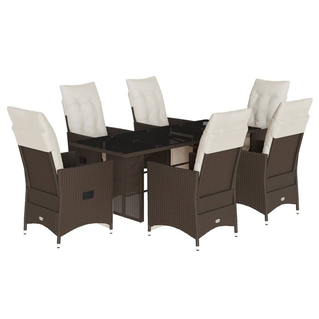vidaXL 7-tlg. Garten-Bistro-Set mit Kissen Braun Poly Rattan