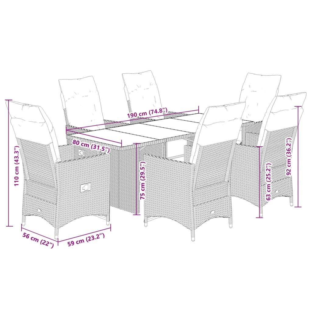 vidaXL 7-tlg. Garten-Bistro-Set mit Kissen Braun Poly Rattan