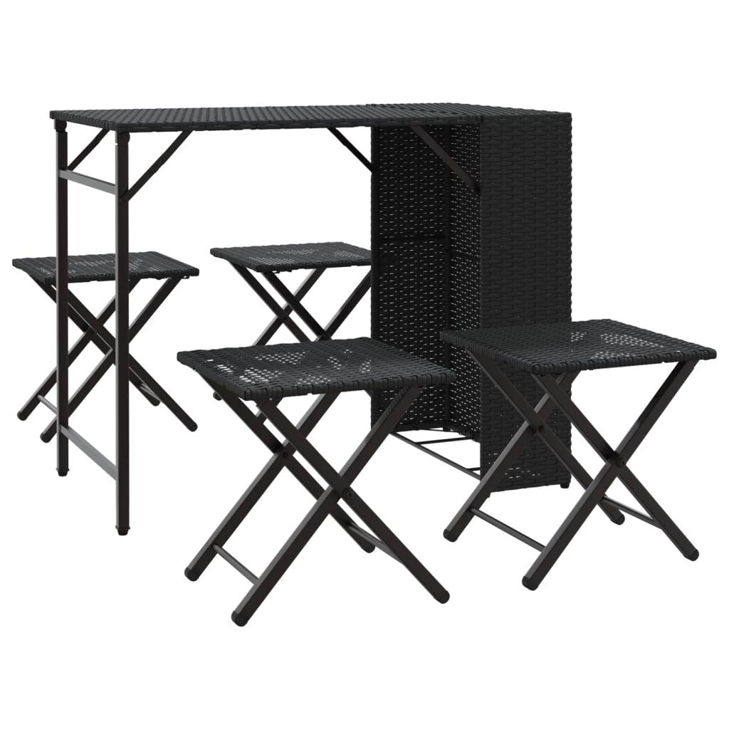 vidaXL 5-tlg. Garten-Essgruppe Faltbar Schwarz Poly Rattan