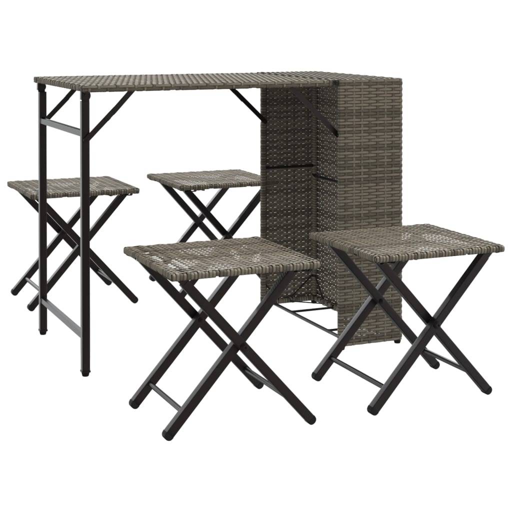 vidaXL 5-tlg. Garten-Essgruppe Klappbar Grau Poly Rattan