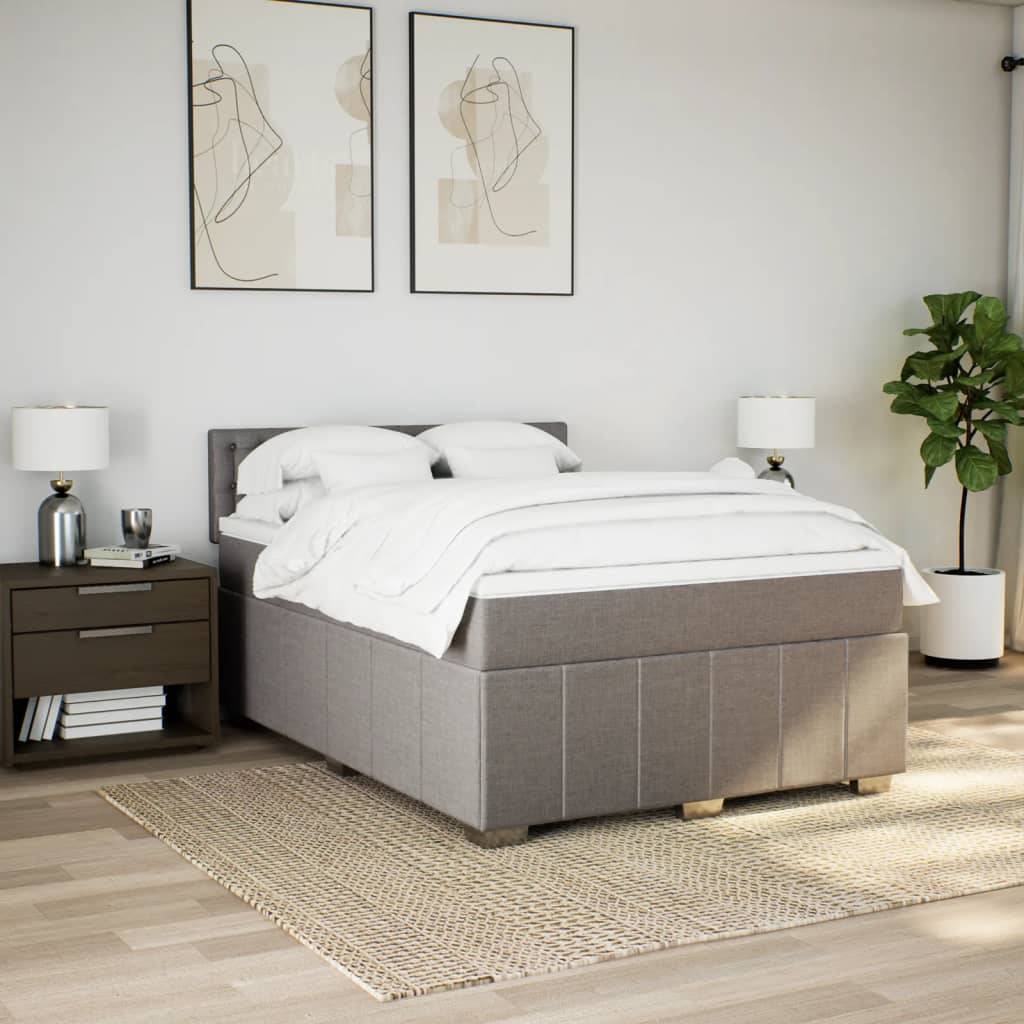 vidaXL Boxspringbett mit Matratze Taupe 160x200 cm Stoff