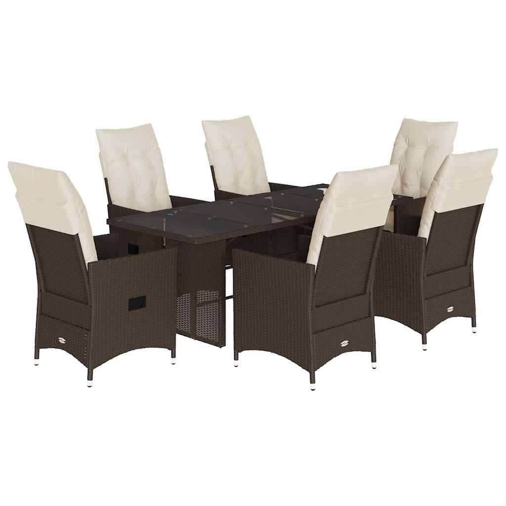 vidaXL 7-tlg. Garten-Essgruppe mit Kissen Braun Poly Rattan