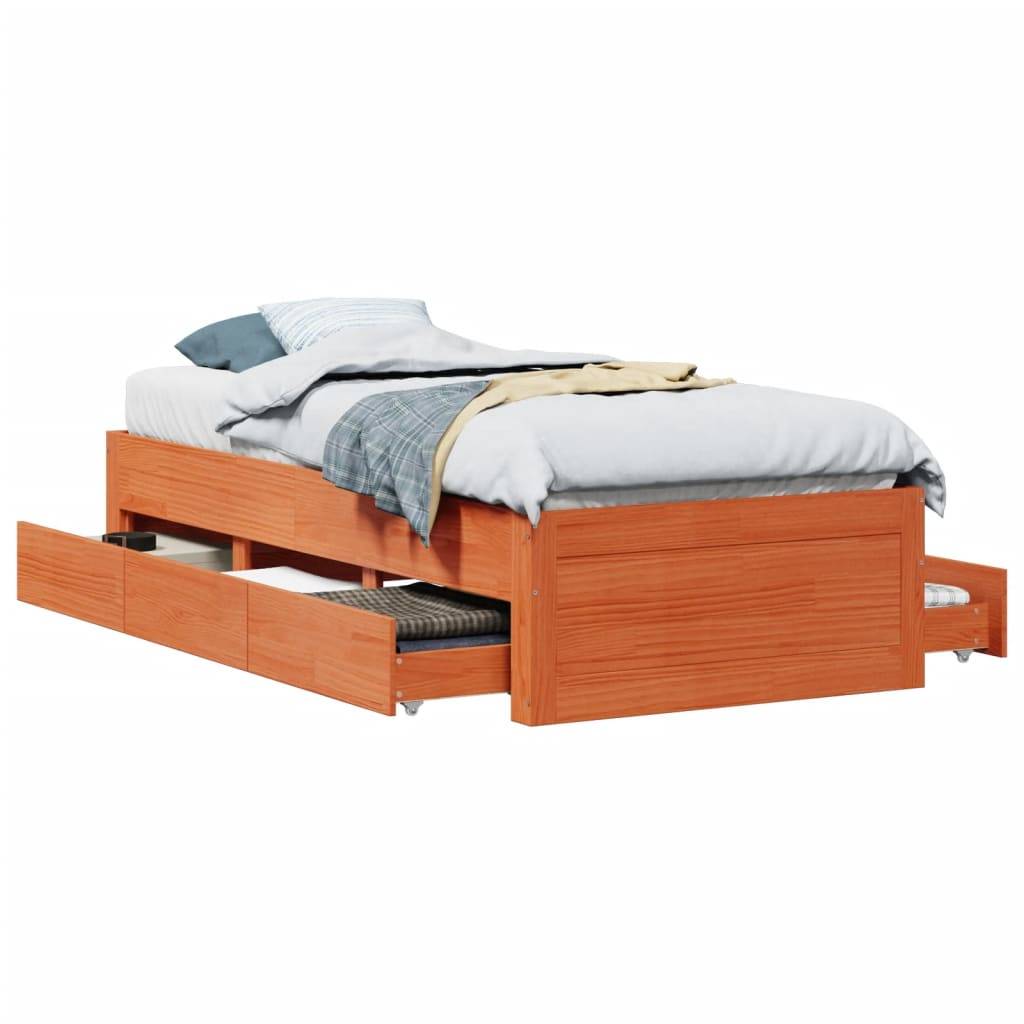 vidaXL Massivholzbett ohne Matratze mit Schubladen Braun 90x190 cm