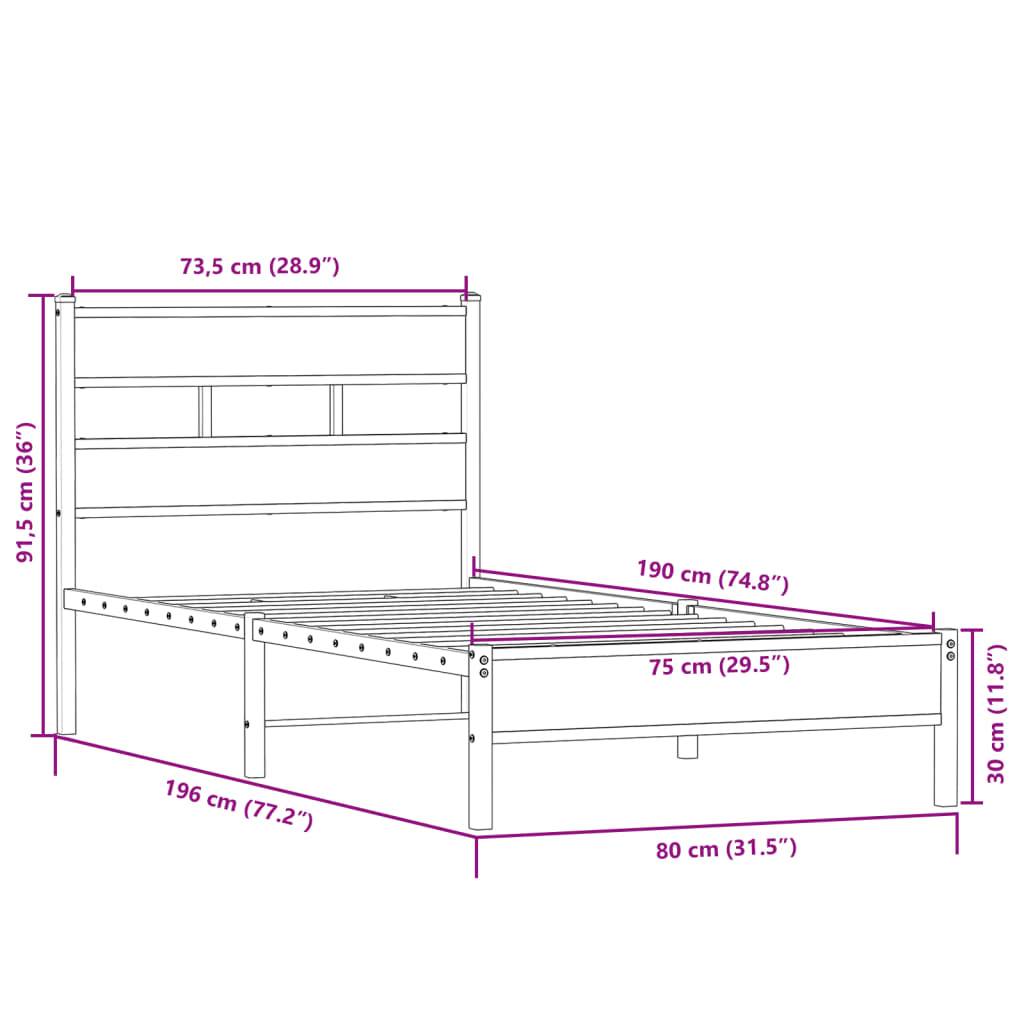 vidaXL Bettgestell ohne Matratze Sonoma-Eiche 75x190 cm Holzwerkstoff