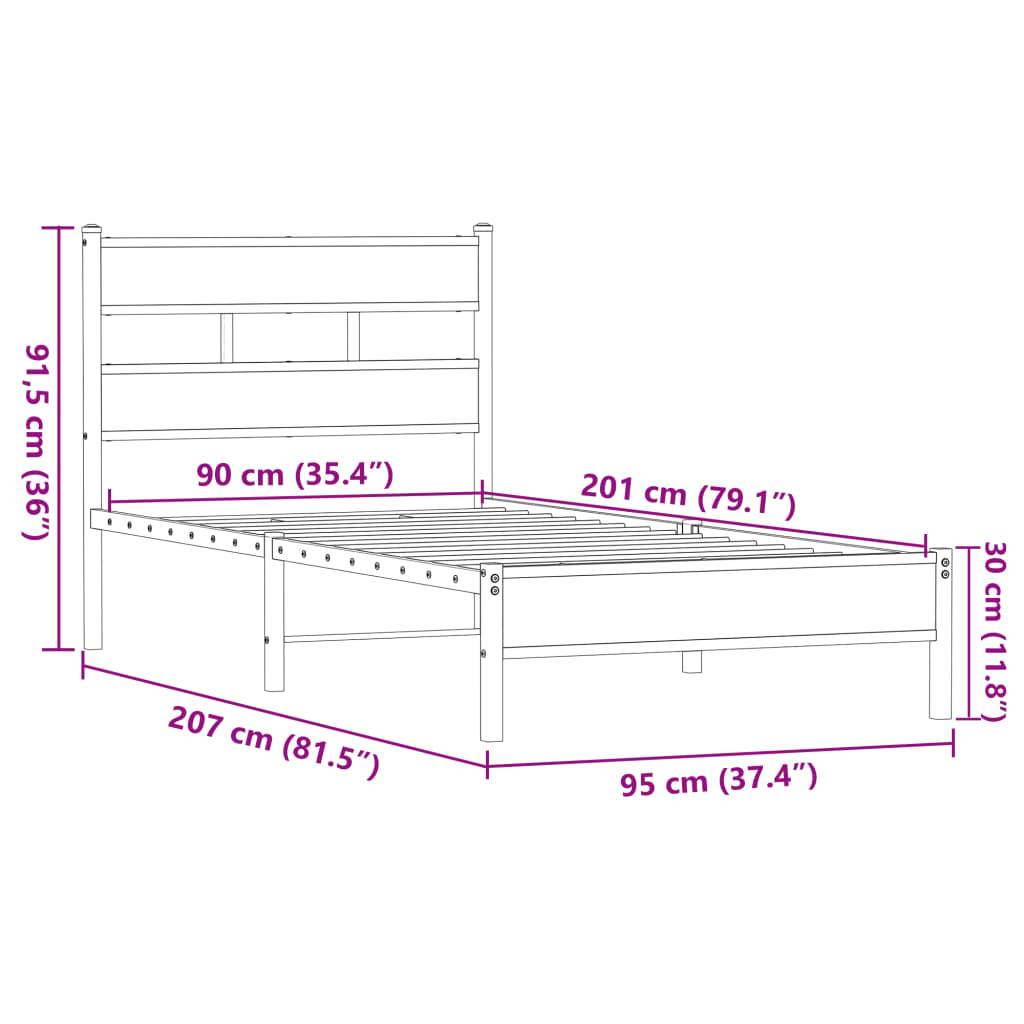 vidaXL Bettgestell ohne Matratze Braun Eiche 90x200 cm Holzwerkstoff