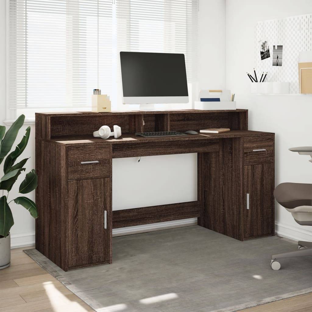vidaXL LED-Schreibtisch Braun Eichen-Optik 160x55x91 Holzwerkstoff