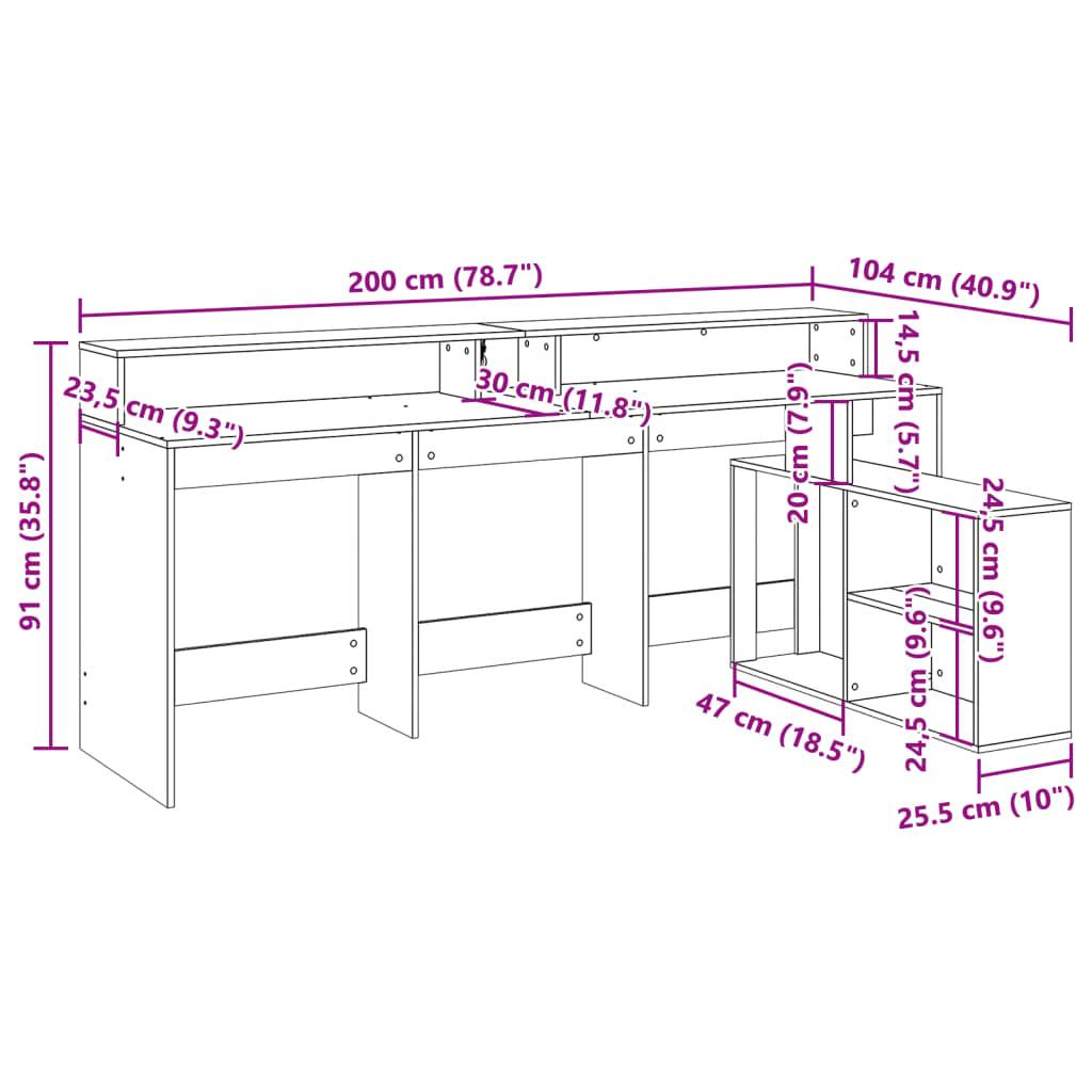 vidaXL LED-Schreibtisch Betongrau 200x104x91 cm Holzwerkstoff