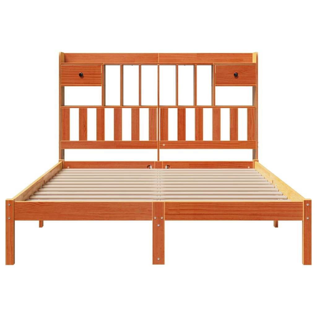 vidaXL Massivholzbett mit Regal ohne Matratze Wachsbraun 160x200 cm
