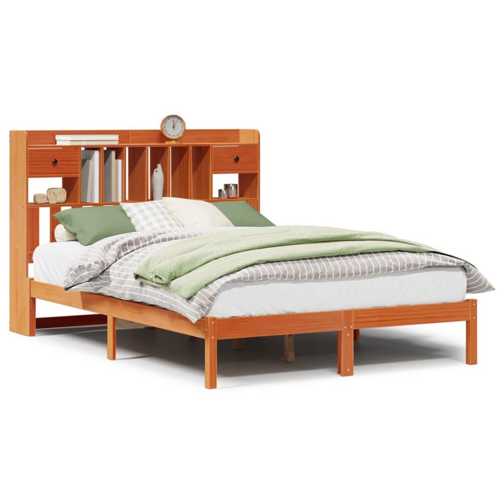 vidaXL Massivholzbett mit Regal ohne Matratze Wachsbraun 160x200 cm