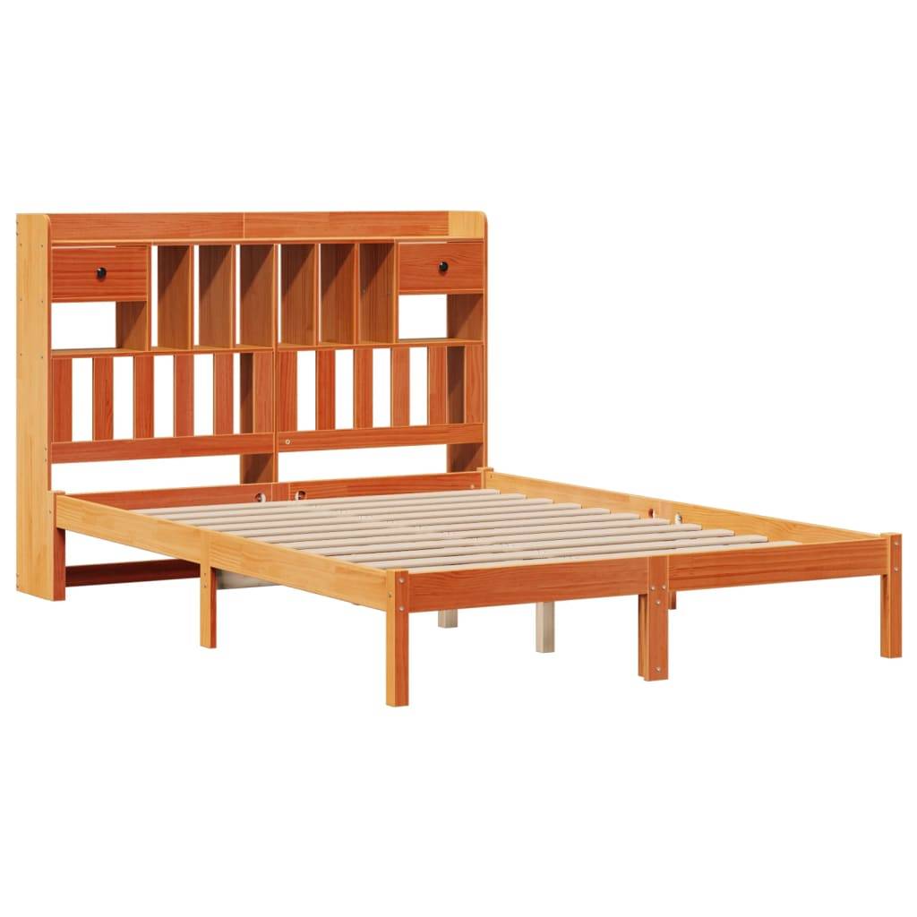 vidaXL Massivholzbett mit Regal ohne Matratze Wachsbraun 160x200 cm