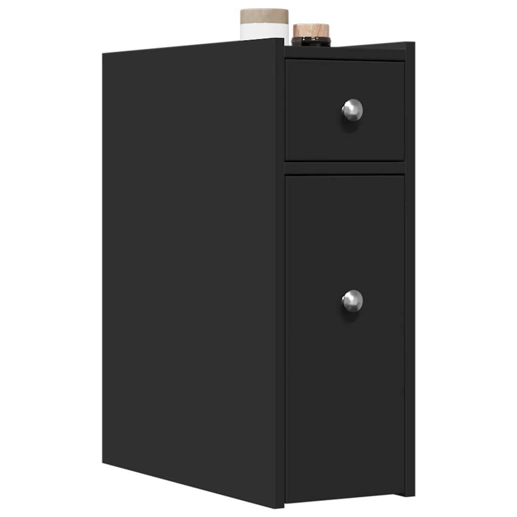 vidaXL Badschrank Schmal mit Rollen Schwarz Holzwerkstoff