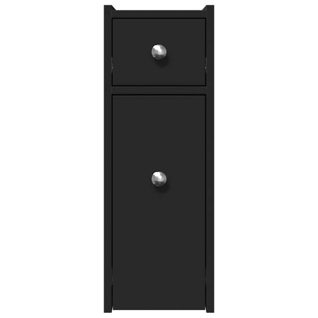 vidaXL Badschrank Schmal mit Rollen Schwarz Holzwerkstoff