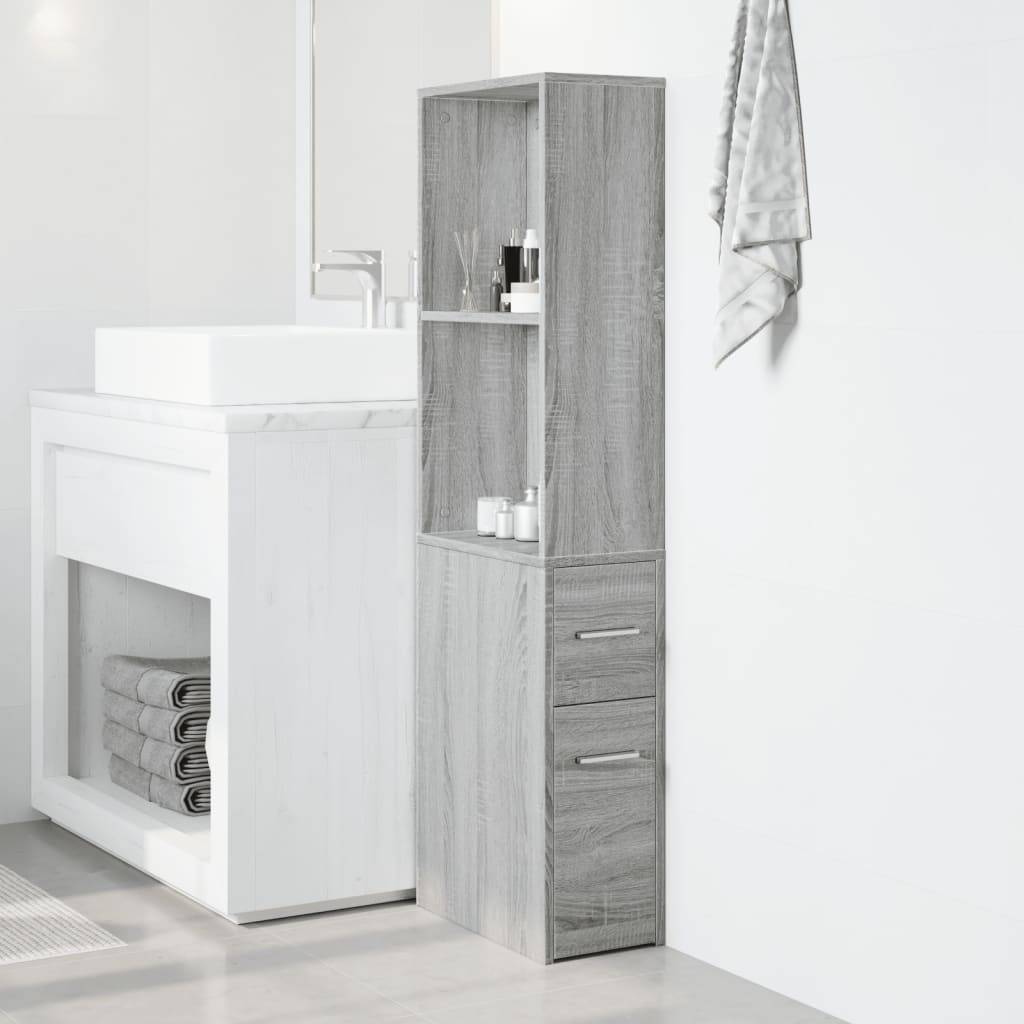 vidaXL Badschrank Schmal mit Rollen Grau Sonoma Holzwerkstoff