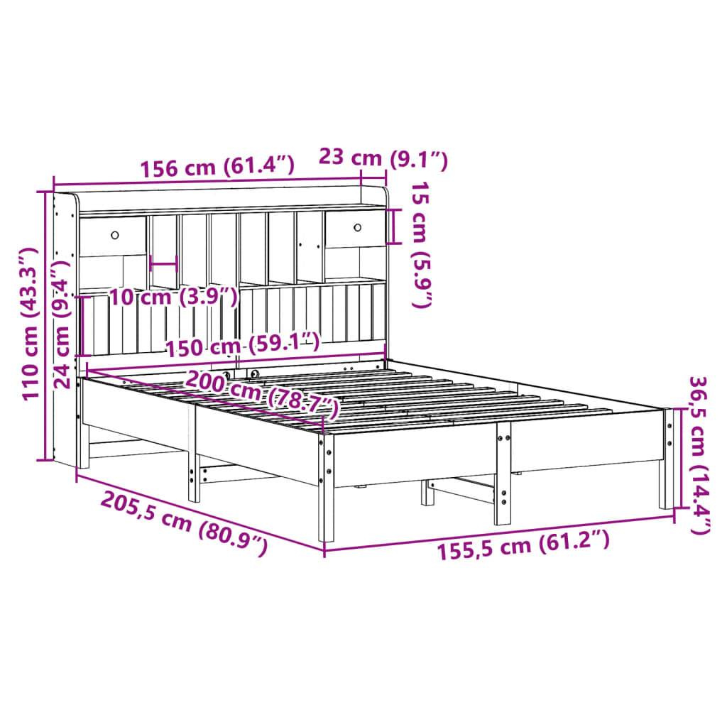 vidaXL Massivholzbett mit Regal ohne Matratze Weiß 150x200 cm Kiefer