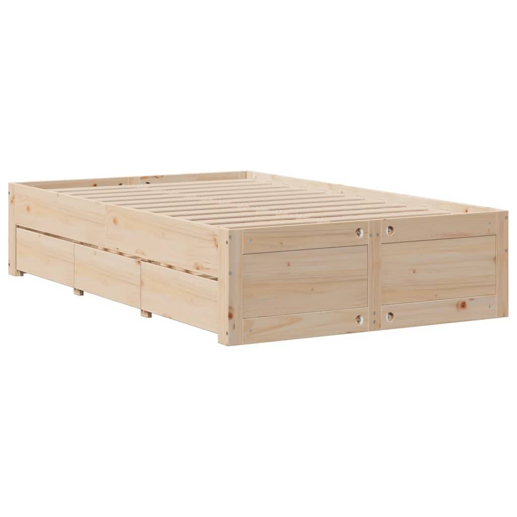vidaXL Massivholzbett ohne Matratze mit Schubladen 135x190 cm