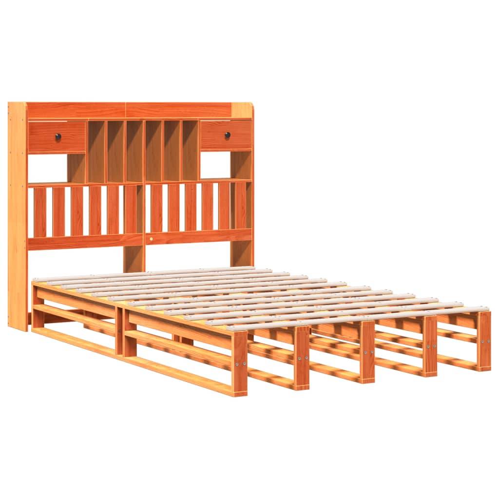 vidaXL Massivholzbett mit Regal ohne Matratze Wachsbraun 135x190 cm