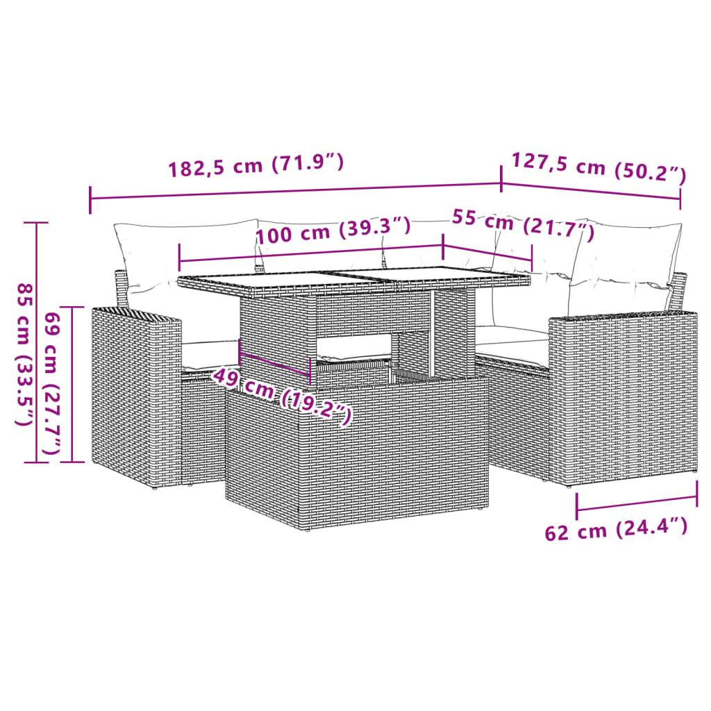 vidaXL 5-tlg. Garten-Sofagarnitur mit Kissen Beige Poly Rattan