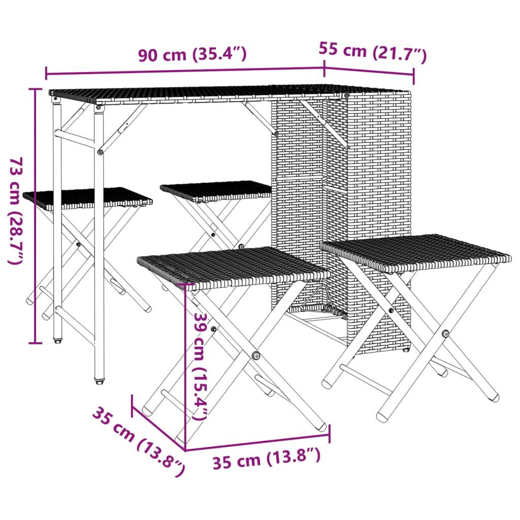 vidaXL 5-tlg. Garten-Essgruppe Klappbar Beige Poly Rattan
