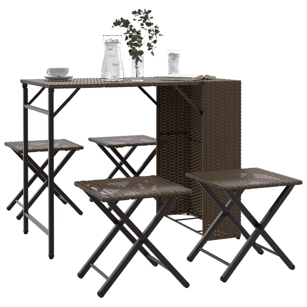 vidaXL 5-tlg. Garten-Essgruppe Klappbar Braun Poly Rattan