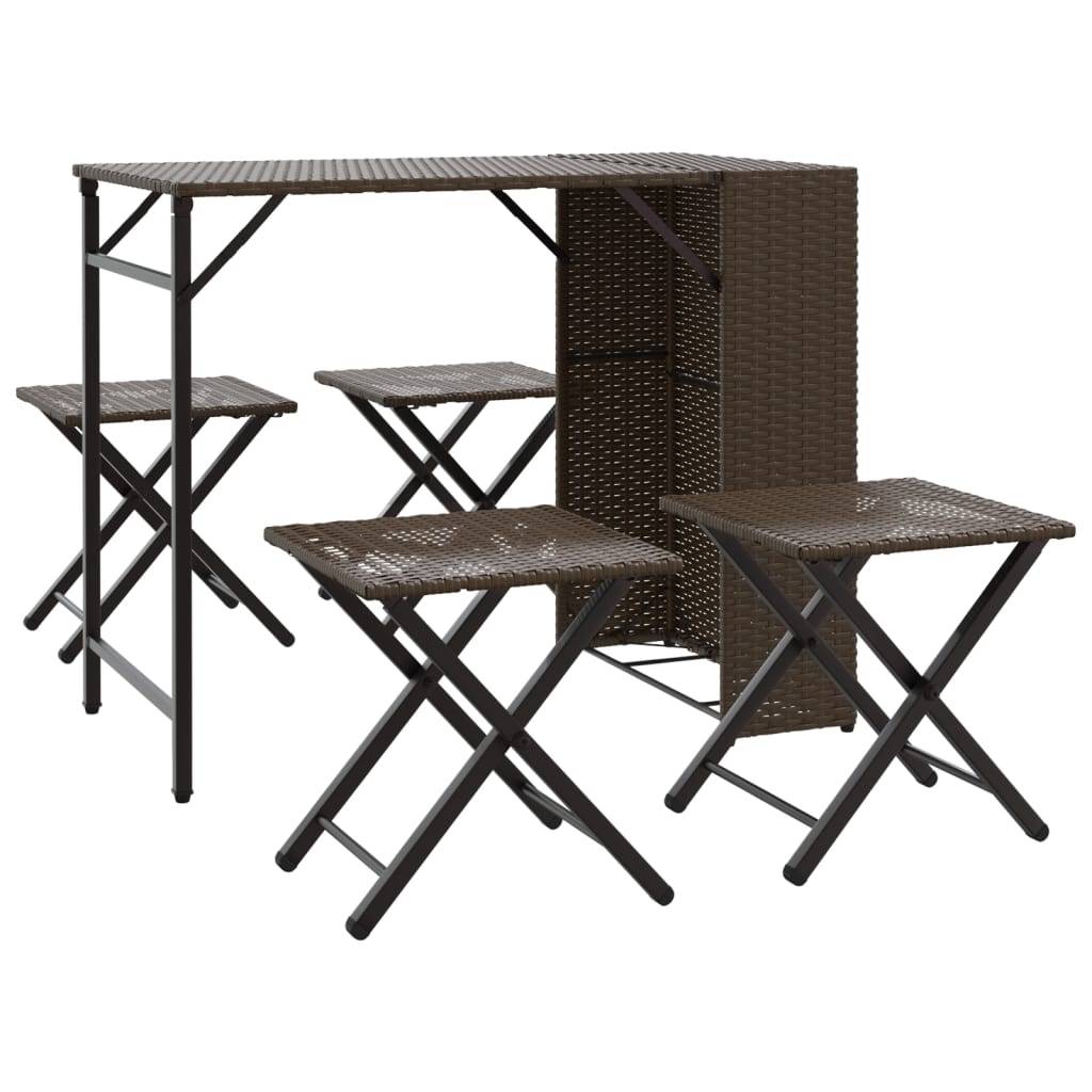 vidaXL 5-tlg. Garten-Essgruppe Klappbar Braun Poly Rattan