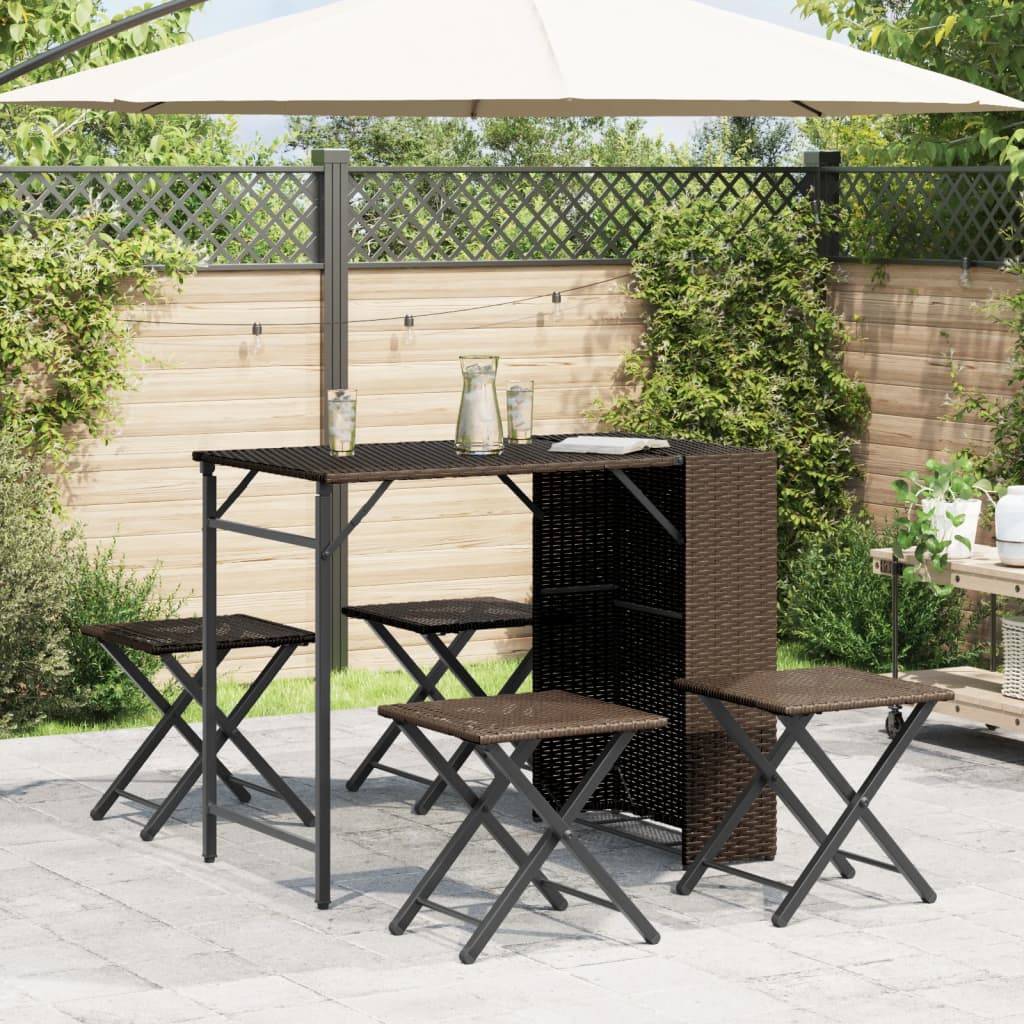 vidaXL 5-tlg. Garten-Essgruppe Klappbar Braun Poly Rattan