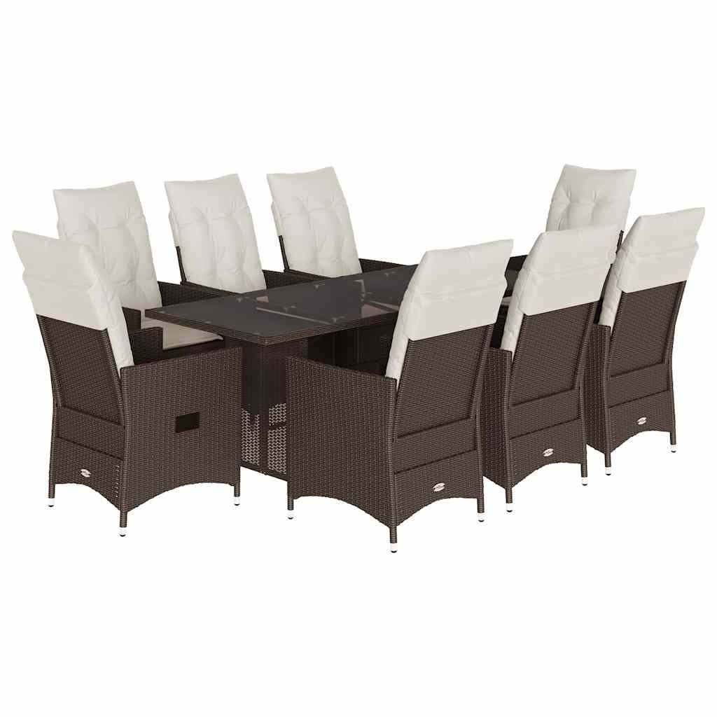 vidaXL 9-tlg. Garten-Essgruppe mit Kissen Braun Poly Rattan