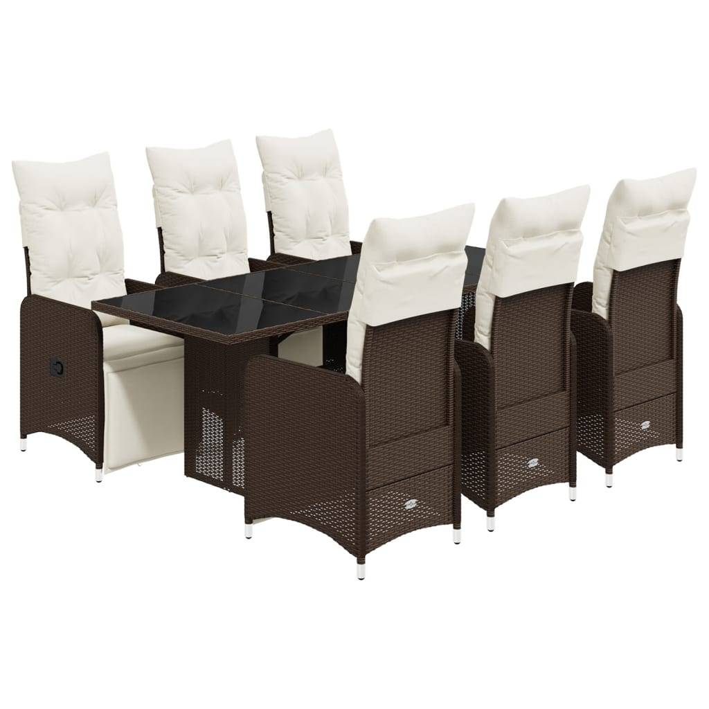 vidaXL 7-tlg. Garten-Bistro-Set mit Kissen Braun Poly Rattan