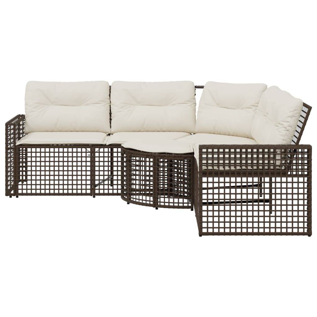 vidaXL Gartensofa in L-Form mit Kissen und Fußbank Braun Poly Rattan