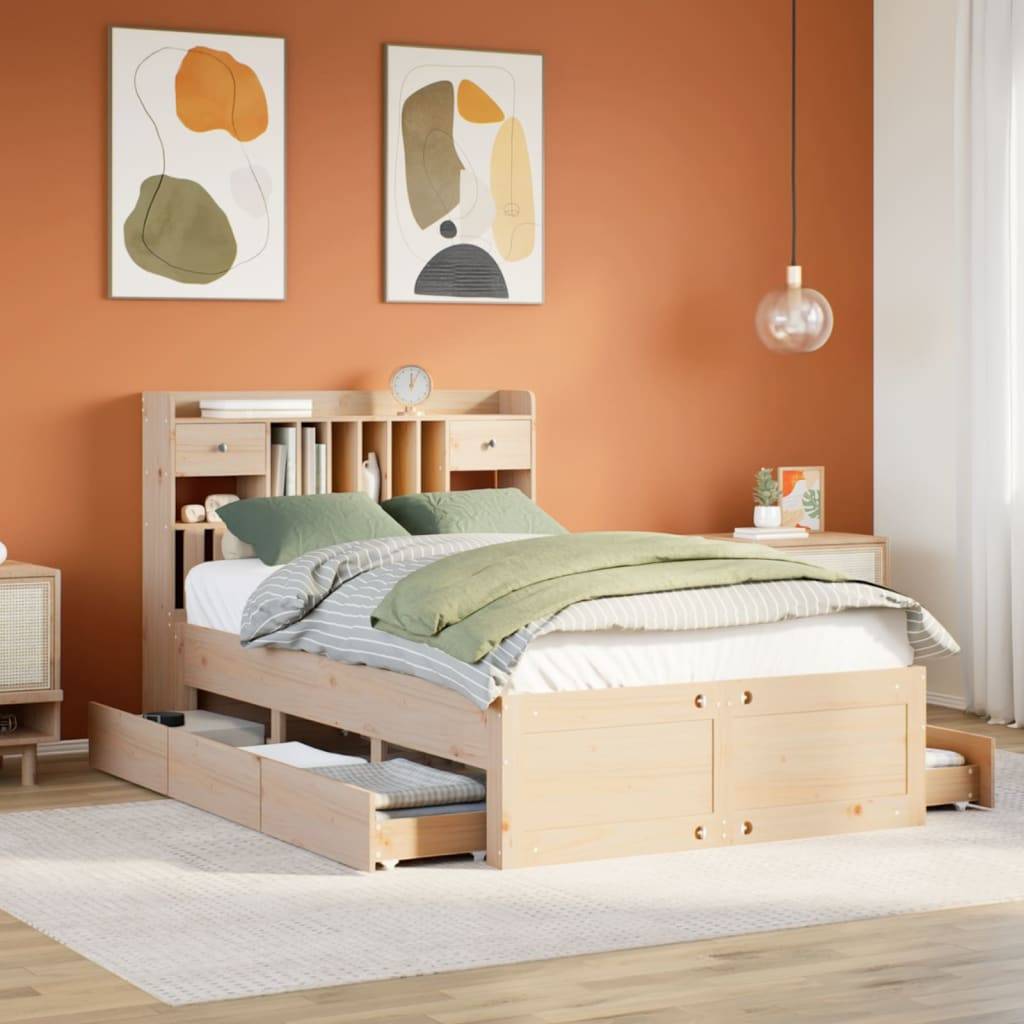 vidaXL Massivholzbett mit Regal ohne Matratze 135x190 cm Kiefernholz