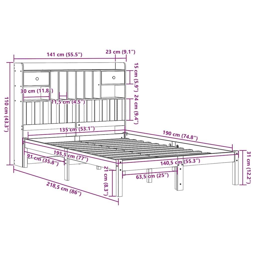 vidaXL Massivholzbett mit Regal ohne Matratze Wachsbraun 135x190 cm