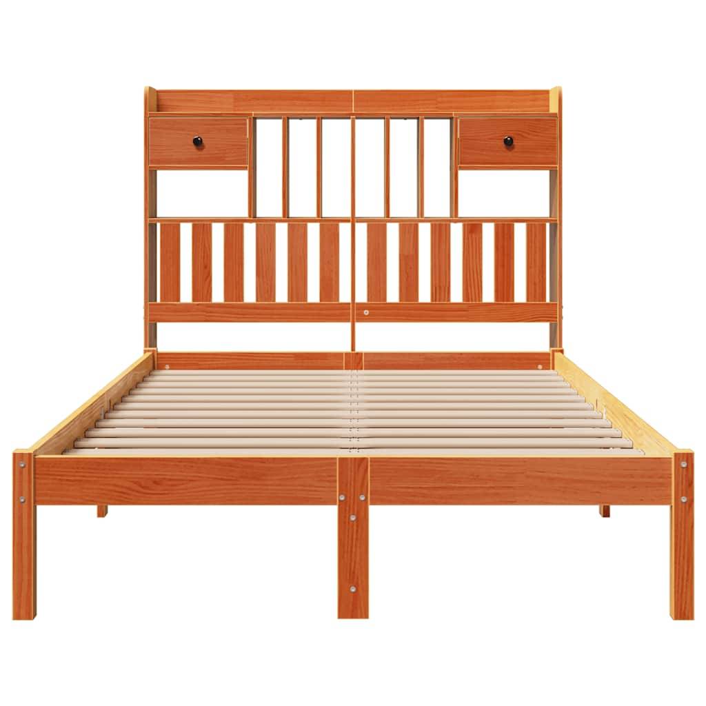 vidaXL Massivholzbett mit Regal ohne Matratze Wachsbraun 135x190 cm