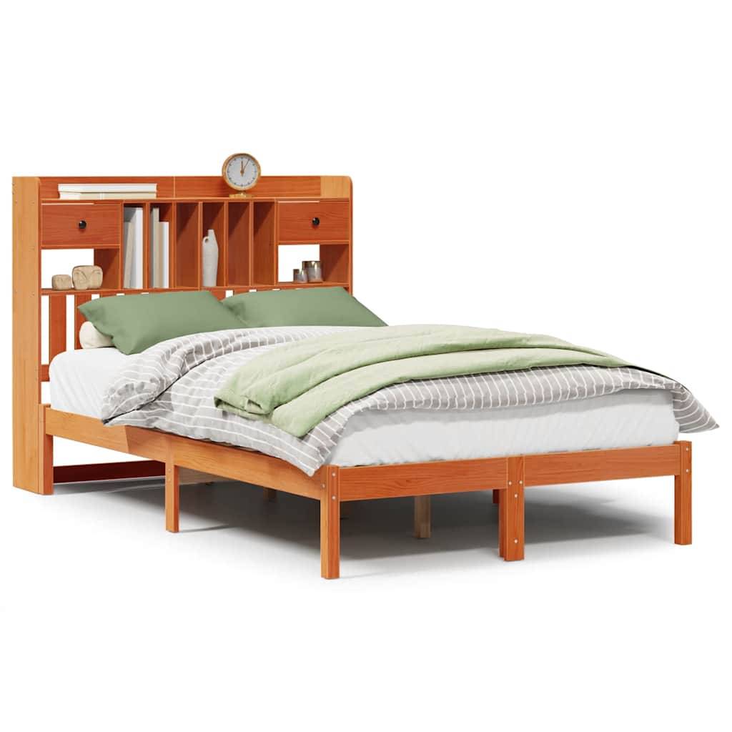 vidaXL Massivholzbett mit Regal ohne Matratze Wachsbraun 135x190 cm